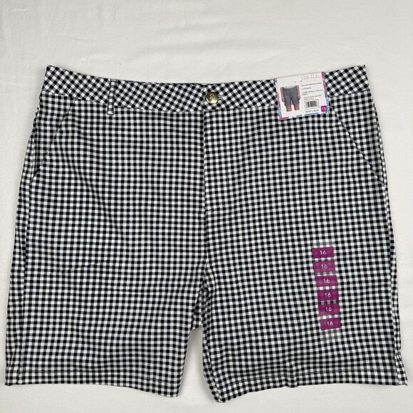 Parker Pants - Stella Parker Women's Shorts 16 Stretch‎ Navy Blue Gingham Check Golf NEW $46